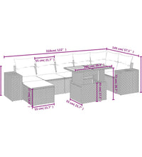 8-tlg. Garten-Sofagarnitur mit Kissen Grau Poly Rattan