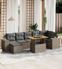 8-tlg. Garten-Sofagarnitur mit Kissen Grau Poly Rattan