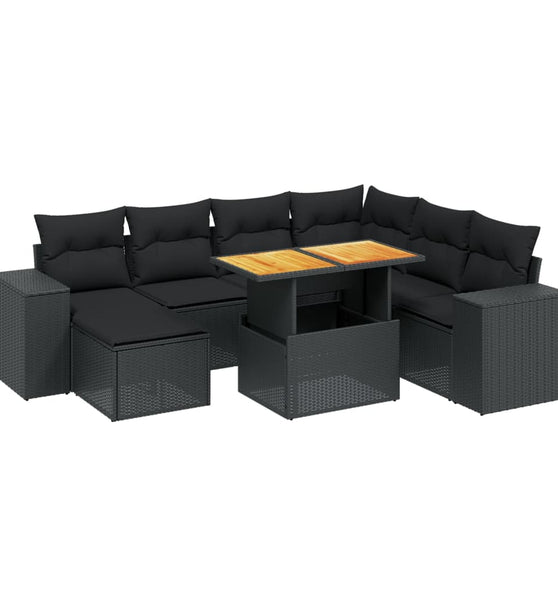 8-tlg. Garten-Sofagarnitur mit Kissen Schwarz Poly Rattan