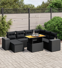 8-tlg. Garten-Sofagarnitur mit Kissen Schwarz Poly Rattan