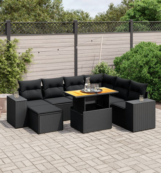 8-tlg. Garten-Sofagarnitur mit Kissen Schwarz Poly Rattan