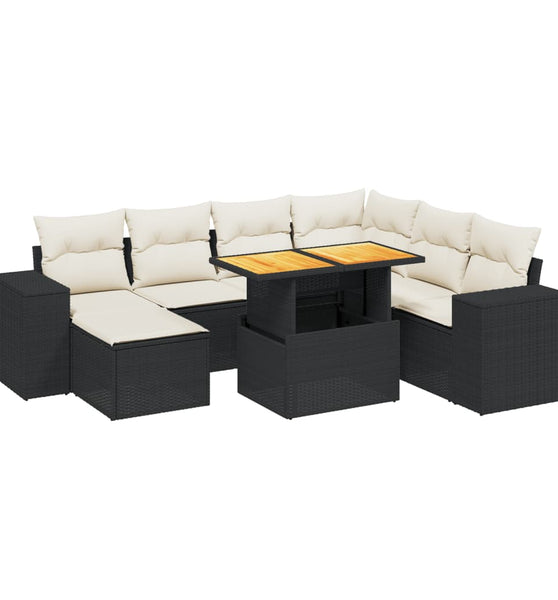 8-tlg. Garten-Sofagarnitur mit Kissen Schwarz Poly Rattan