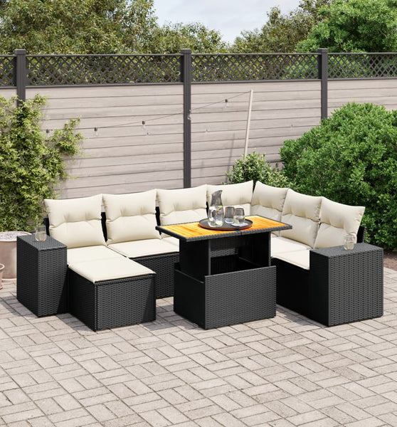 8-tlg. Garten-Sofagarnitur mit Kissen Schwarz Poly Rattan