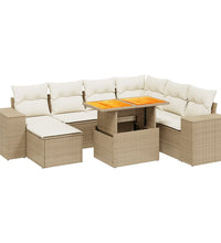 8-tlg. Garten-Sofagarnitur mit Kissen Beige Poly Rattan