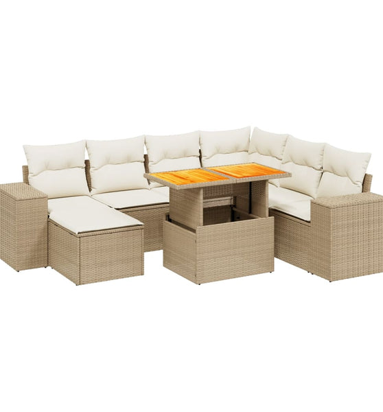 8-tlg. Garten-Sofagarnitur mit Kissen Beige Poly Rattan