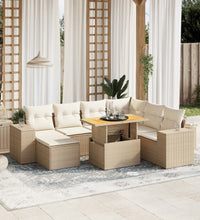 8-tlg. Garten-Sofagarnitur mit Kissen Beige Poly Rattan