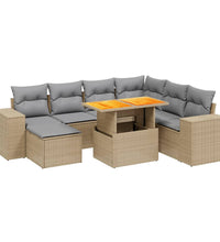 8-tlg. Garten-Sofagarnitur mit Kissen Beige Poly Rattan