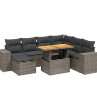 8-tlg. Garten-Sofagarnitur mit Kissen Grau Poly Rattan