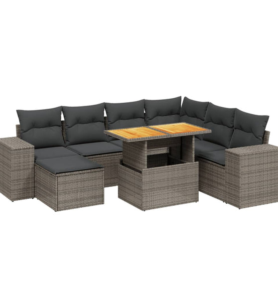 8-tlg. Garten-Sofagarnitur mit Kissen Grau Poly Rattan