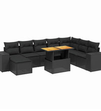 9-tlg. Garten-Sofagarnitur mit Kissen Schwarz Poly Rattan