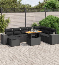 9-tlg. Garten-Sofagarnitur mit Kissen Schwarz Poly Rattan