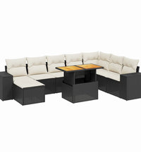 9-tlg. Garten-Sofagarnitur mit Kissen Schwarz Poly Rattan