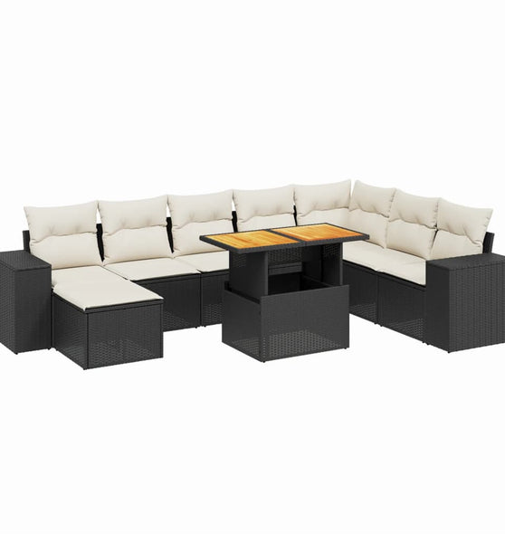 9-tlg. Garten-Sofagarnitur mit Kissen Schwarz Poly Rattan