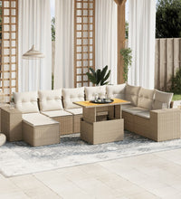 9-tlg. Garten-Sofagarnitur mit Kissen Beige Poly Rattan