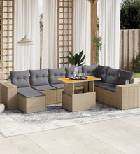 9-tlg. Garten-Sofagarnitur mit Kissen Beige Poly Rattan