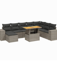 9-tlg. Garten-Sofagarnitur mit Kissen Grau Poly Rattan