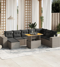 9-tlg. Garten-Sofagarnitur mit Kissen Grau Poly Rattan
