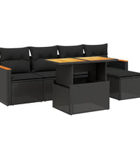 6-tlg. Garten-Sofagarnitur mit Kissen Schwarz Poly Rattan