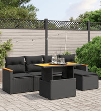 6-tlg. Garten-Sofagarnitur mit Kissen Schwarz Poly Rattan