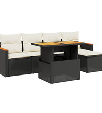 6-tlg. Garten-Sofagarnitur mit Kissen Schwarz Poly Rattan