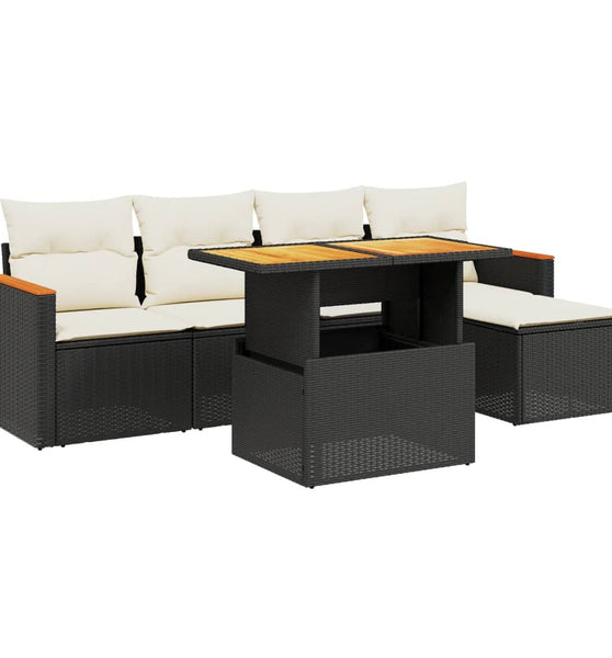 6-tlg. Garten-Sofagarnitur mit Kissen Schwarz Poly Rattan