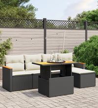 6-tlg. Garten-Sofagarnitur mit Kissen Schwarz Poly Rattan