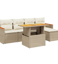 6-tlg. Garten-Sofagarnitur mit Kissen Beige Poly Rattan
