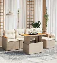6-tlg. Garten-Sofagarnitur mit Kissen Beige Poly Rattan