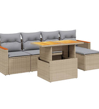 6-tlg. Garten-Sofagarnitur mit Kissen Beige Poly Rattan