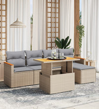 6-tlg. Garten-Sofagarnitur mit Kissen Beige Poly Rattan