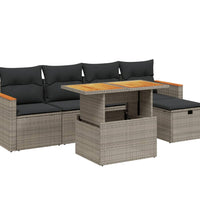 6-tlg. Garten-Sofagarnitur mit Kissen Grau Poly Rattan