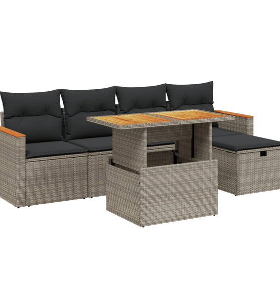 6-tlg. Garten-Sofagarnitur mit Kissen Grau Poly Rattan