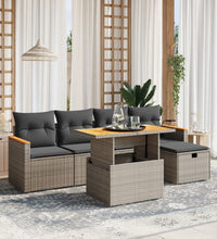 6-tlg. Garten-Sofagarnitur mit Kissen Grau Poly Rattan
