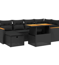 7-tlg. Garten-Sofagarnitur mit Kissen Schwarz Poly Rattan