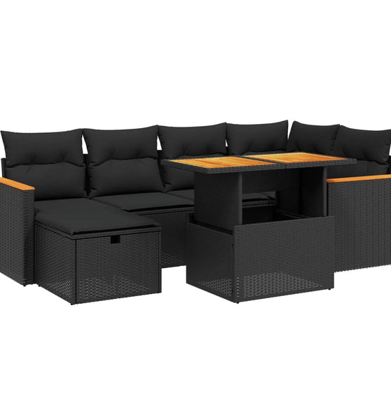 7-tlg. Garten-Sofagarnitur mit Kissen Schwarz Poly Rattan