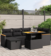 7-tlg. Garten-Sofagarnitur mit Kissen Schwarz Poly Rattan