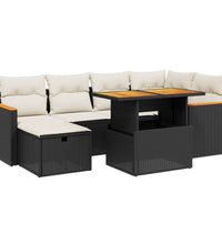 7-tlg. Garten-Sofagarnitur mit Kissen Schwarz Poly Rattan