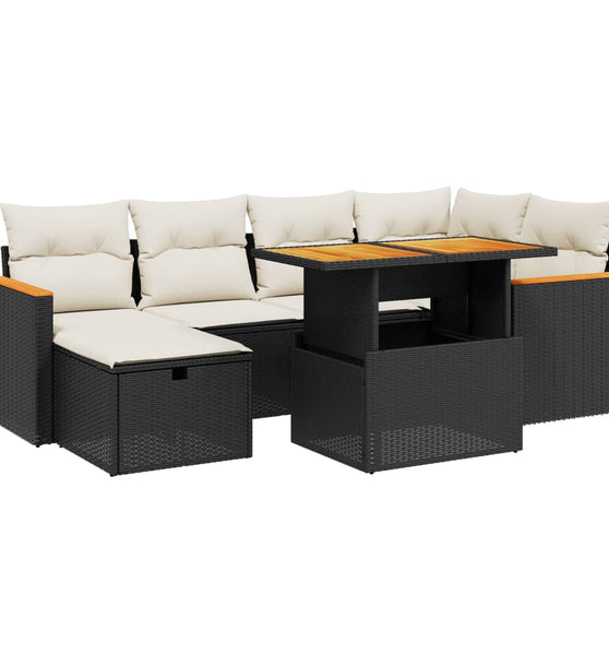 7-tlg. Garten-Sofagarnitur mit Kissen Schwarz Poly Rattan