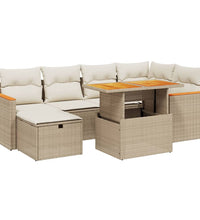7-tlg. Garten-Sofagarnitur mit Kissen Beige Poly Rattan