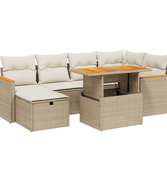 7-tlg. Garten-Sofagarnitur mit Kissen Beige Poly Rattan