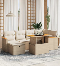 7-tlg. Garten-Sofagarnitur mit Kissen Beige Poly Rattan