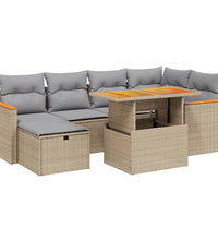 7-tlg. Garten-Sofagarnitur mit Kissen Beige Poly Rattan