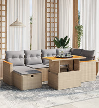 7-tlg. Garten-Sofagarnitur mit Kissen Beige Poly Rattan
