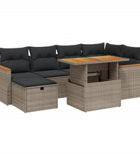 7-tlg. Garten-Sofagarnitur mit Kissen Grau Poly Rattan