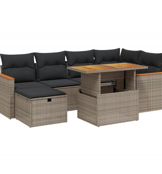7-tlg. Garten-Sofagarnitur mit Kissen Grau Poly Rattan