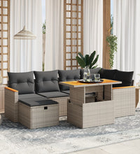 7-tlg. Garten-Sofagarnitur mit Kissen Grau Poly Rattan