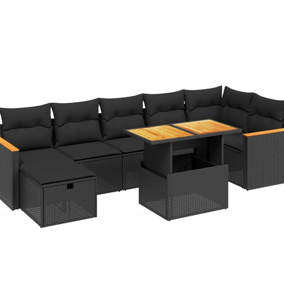 8-tlg. Garten-Sofagarnitur mit Kissen Schwarz Poly Rattan
