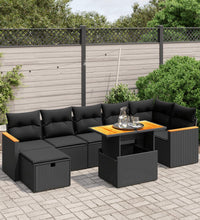 8-tlg. Garten-Sofagarnitur mit Kissen Schwarz Poly Rattan