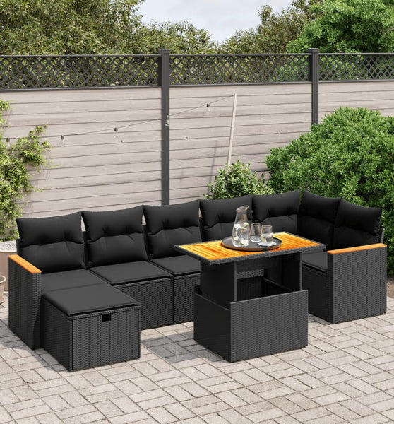 8-tlg. Garten-Sofagarnitur mit Kissen Schwarz Poly Rattan