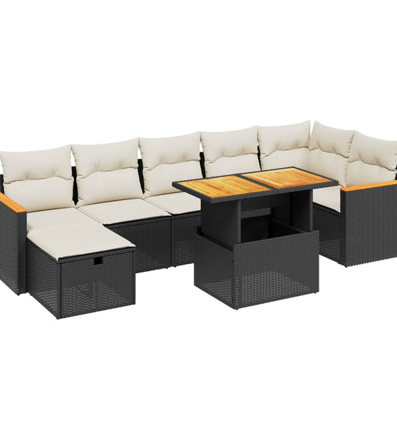 8-tlg. Garten-Sofagarnitur mit Kissen Schwarz Poly Rattan
